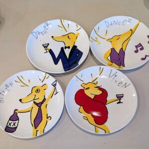 NEW Pottery Barn Porcelain Reindeer Appetizer Plates (Set of 4)